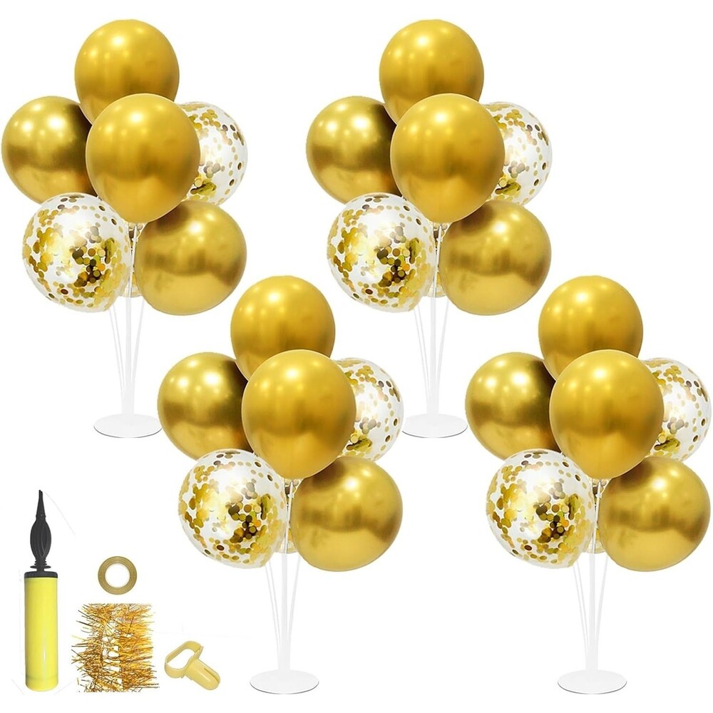 Gold Birthday Decorations, 4 Set Balloon Stand with Gold Balloons | Gold Balloon